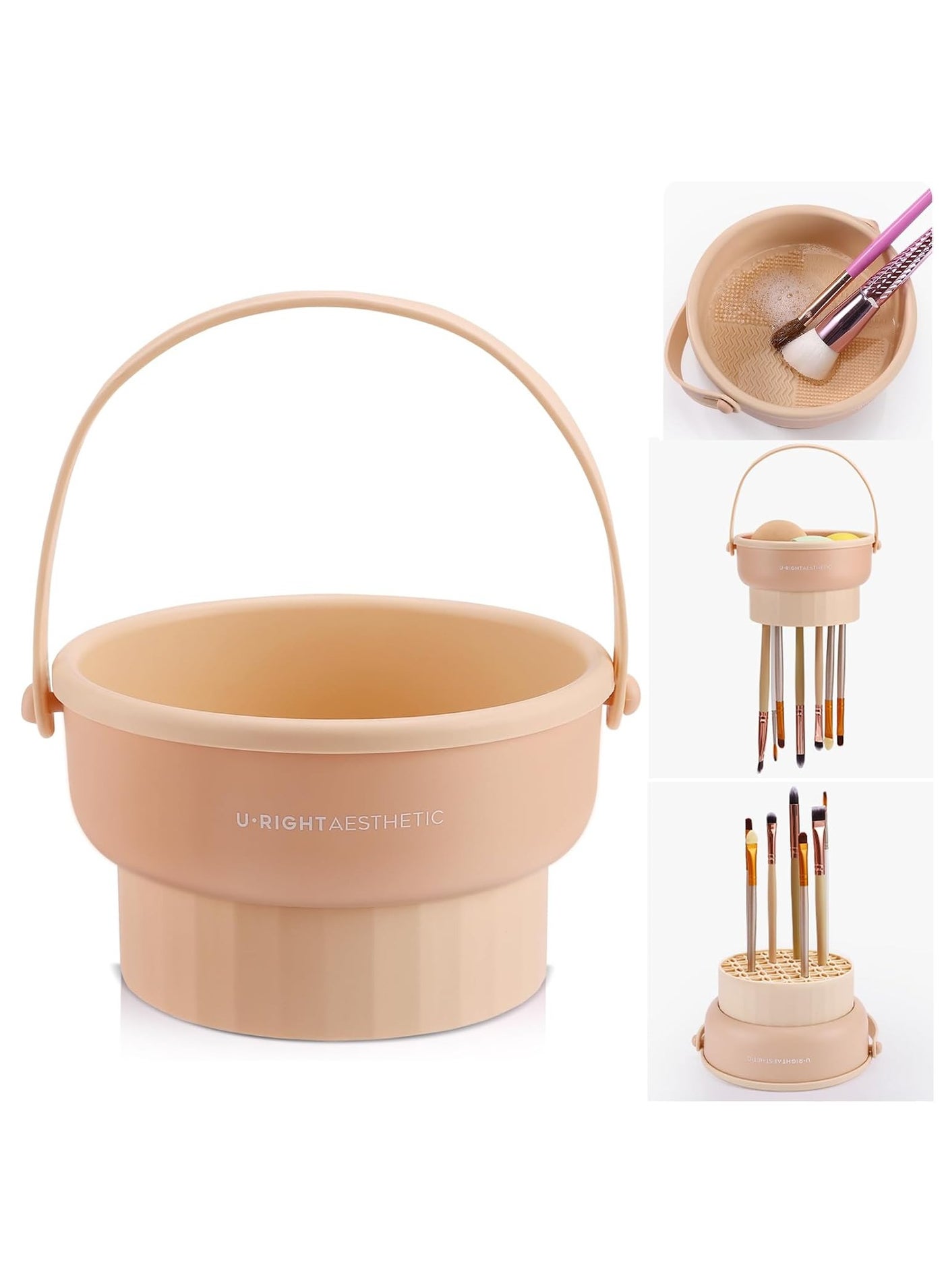 Makeup Brush Cleaner Mat 3 in 1 Silicone Makeup Brush Cleaner Bowl Cosmetic Brushes Cleaning Tool Organizer for Storage and Air Dry