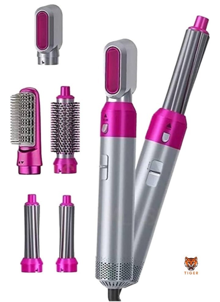5-in-1 Hot Air Brush for Drying, Styling, Volumizing, and Curling (Silver Purple)