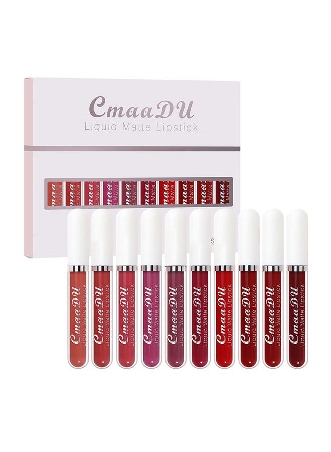 CmaaDU 10Pcs Dark Red Liquid Matte Matt Lipstick Set Long Lasting 24 Waterproof Smudge Proof Liquid Catsuit Matte Lipstick for Black Women Bulk lipstick/gloss set