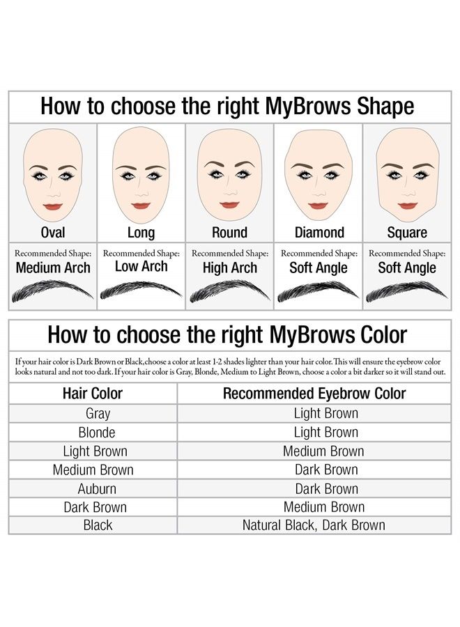 MyBrows Long Lasting Eyebrow Transfers, Soft Arch, Medium Brown, 48-Pairs of Brows (96 Individual transfers)