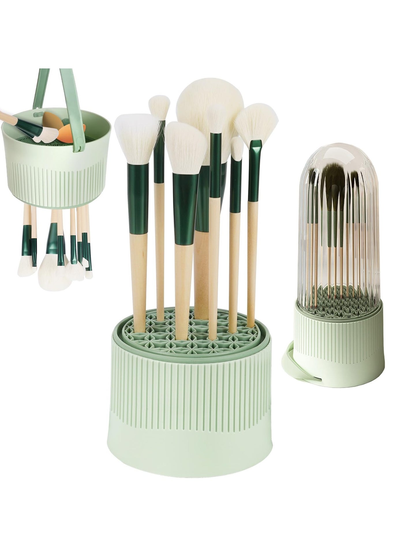 Makeup Brush Cleaner and Storage, 3 in 1 Silicone Makeup Brush Cleaning Tool Organizer, with Cleaner Bowl and Brush Drying Holder, for Makeup Brushes, Sponges, Powder Puffs for Storage & Air Dry
