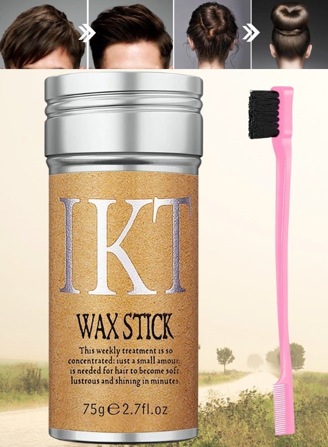 Hair Wax Stick 75g with Edge Control Brush Hair Slick Stick Wax Stick for Hair Bristle Brush for Flyaways Teasing Brush for Hair Styling for Baby Hair and Edge Anti Frizz Hair