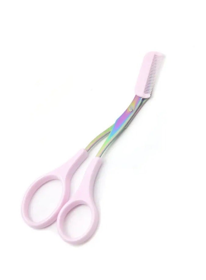 Eyebrow Scissors With Comb Stainless Steel Eyebrow Trimming CurvedS - Purple