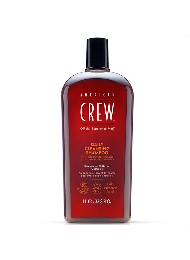 American Crew Shampoo for Men, Daily Cleanser, Naturally Derived, Vegan Formula, Citrus Mint Fragrance, 33.8 Fl Oz