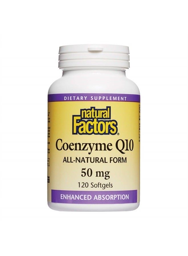 , Coenzyme Q10 50mg, CoQ10 Supplement for Energy, Heart and Antioxidant Support, Gluten Free, 120 softgels (120 servings)