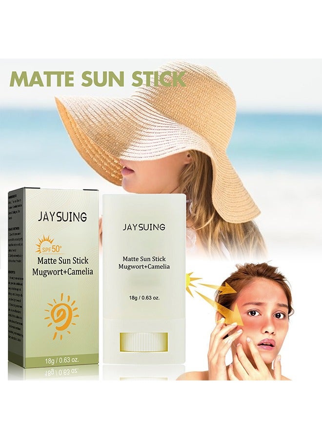 Matte Sun Stick, Mugwort + And Camelia, Relief Sun Organic Sunscreen SPF50+, Moisturizing Sunscreen, Breathable, Refreshing, Easy To Apply Sunscreen