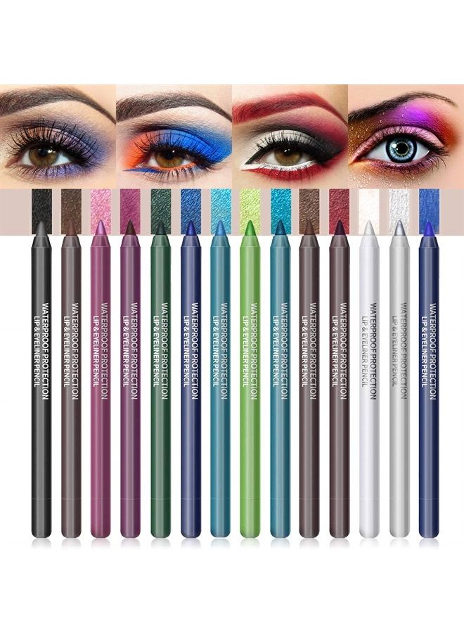 14 Colors Eyeliner Pen Colorful Set, Pearl Eyeliner Kit Metallic Eyeshadow Pencil Matte Glitter Colored Eye-Liner, Long Lasting Professional Eye Makeup Set Colorful Eyeliner Eye Color for Women