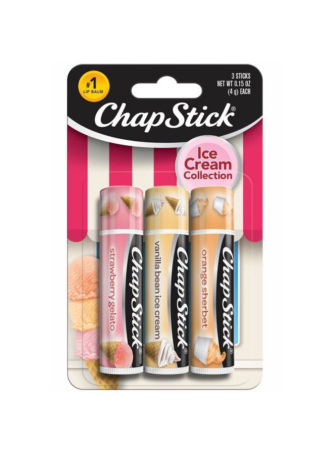Lip Care Set, Ice Cream Collection 3-Pack – Strawberry Gelato, Vanilla Bean Ice Cream, Orange Sherbet Lip Balm, 0.15 Oz Ea
