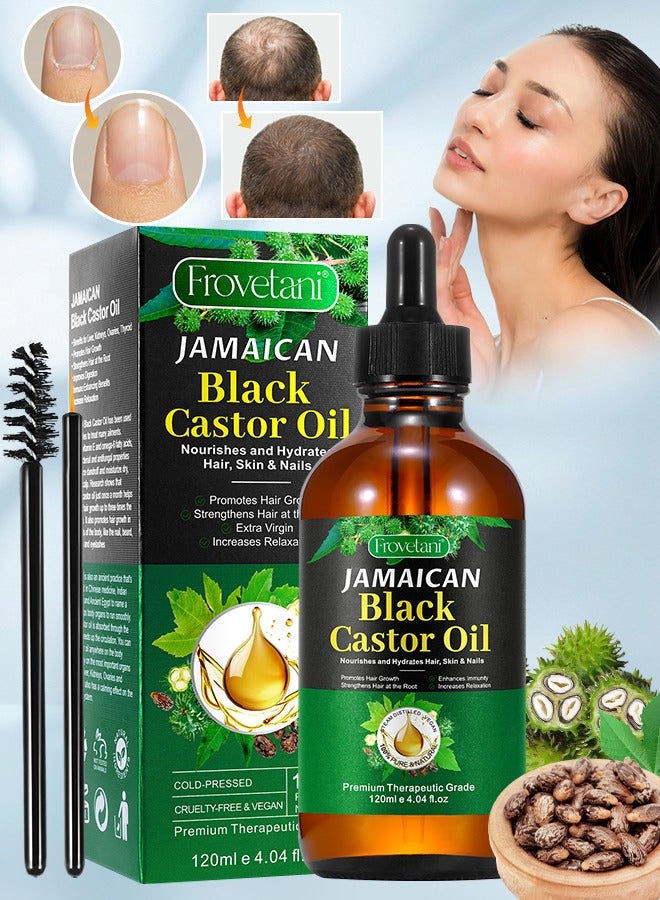 120ml Jamaican Black Cold Pressed Castor Oil for Hair and Skin Care Eyelashes and Eyebrows Hair Loss & Dry Damaged Hair Nourishment Scalp Stimulates Hair Growth for Men & Women