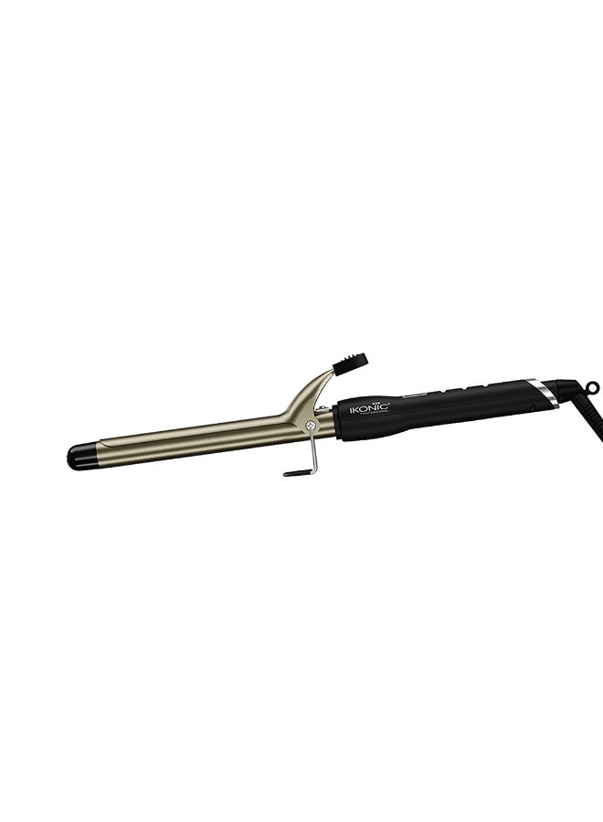 Ikonic Curling Tong Black & Golden , 22mm, Ceramic Shine Infused Barrel, Heat Indicator, Rubber Comfort Grip, Safety Stand & 360° Swivel Cord for Tight, Loose & Retro Curls