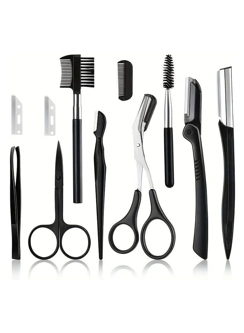 11 Pcs Eyebrow Kit for Women and Men Stainless Steel Eyebrow Grooming Set