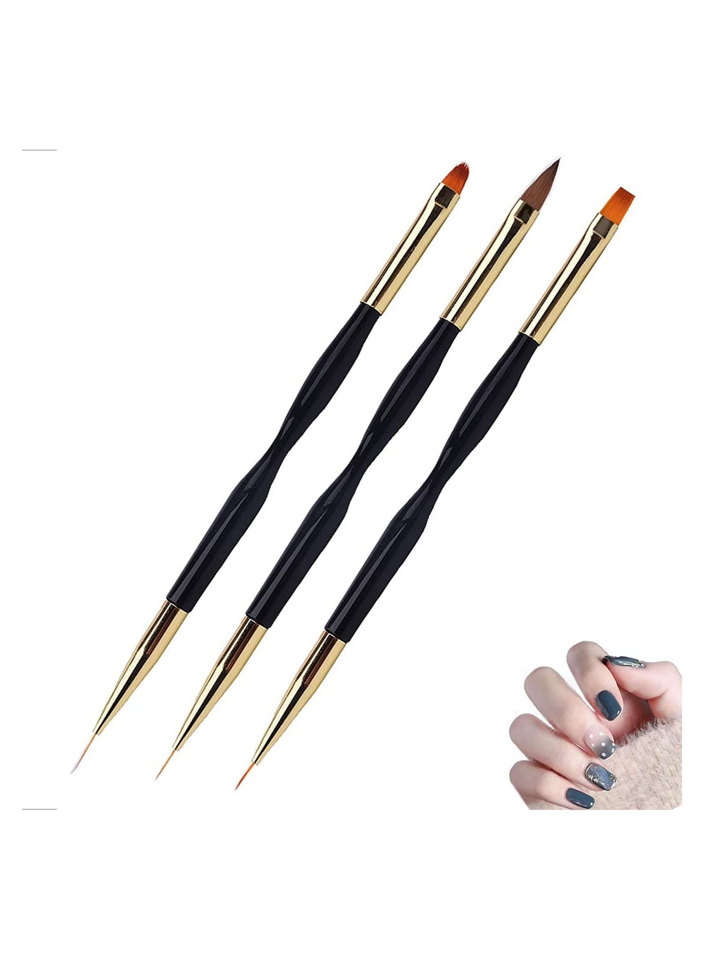 Nail Brush, 3 Pack Nail Art Pen Black Rod Small Waist Multi-function Double-headed Dual-purpose Nail Tracing Pen, Gel Brush for Nails Gel Brush Home for Nail Art UV Gel Brush Nail Accessories