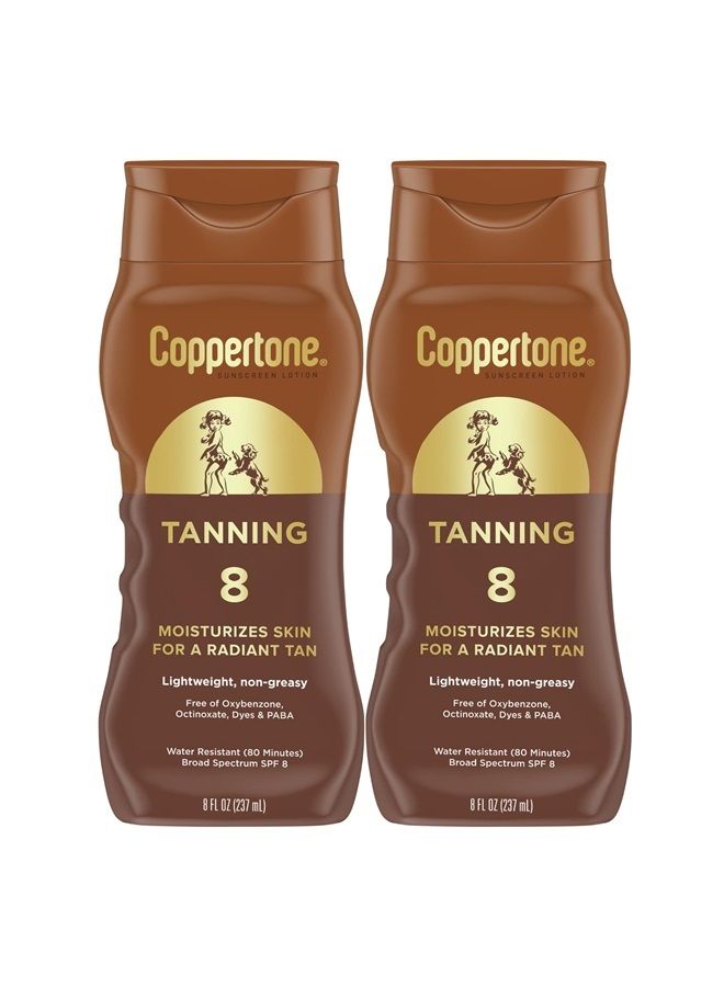 Tanning Sunscreen Lotion, Water Resistant Body Sunscreen SPF 8, Broad Spectrum SPF 8 Sunscreen Pack, 8 Fl Oz Bottle, Pack of 2