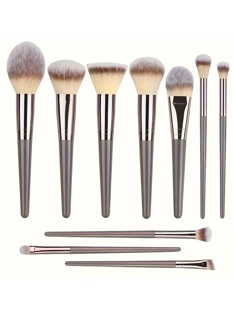 10 PCS Premium Champagne Golden Makeup Brushes