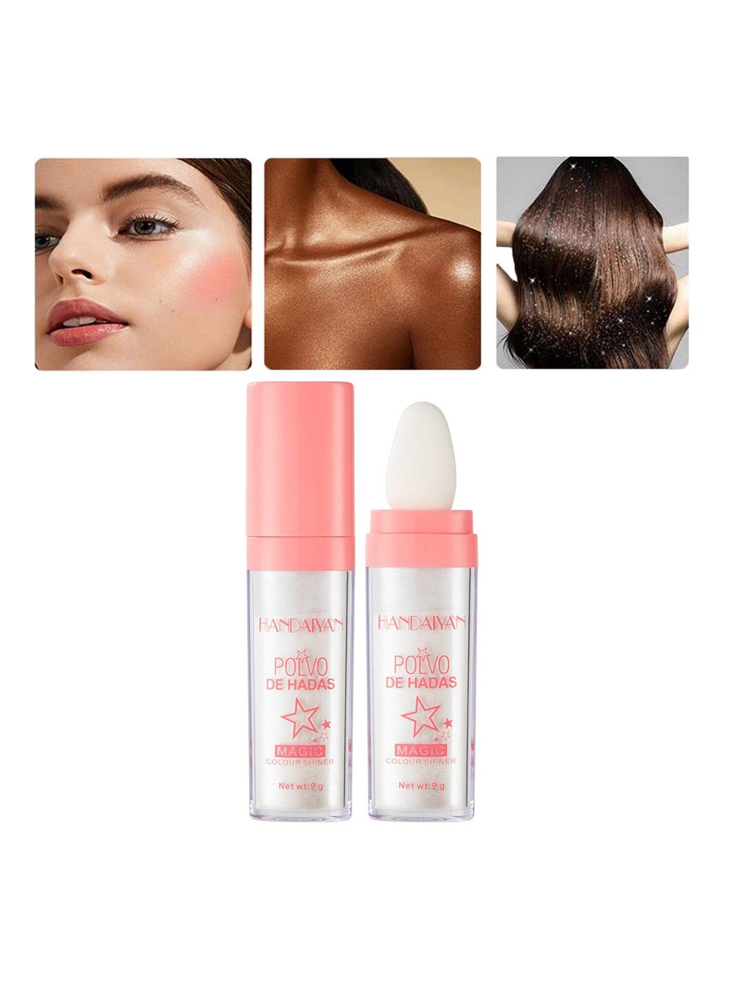 Body Shimmer Powder Polvo De Hadas Fairy Highlighter Glitter Natural Pigment Shiner Stick Loose Oil Glow Body Brighten Dust with Puff Makeup Three-Dimensional Face,Eyeshadow,Eye,Hair,Body,Hair