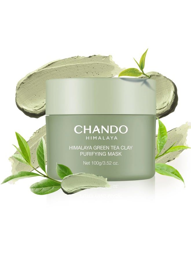 Purifying Green Tea Mask, Natural Facial Clay Mask Deep Pore Cleansing with Green Tea Extract and Portulaca Extract, for Clogged Pores, Detoxifies & Balance Oil, 3.52 fl.oz