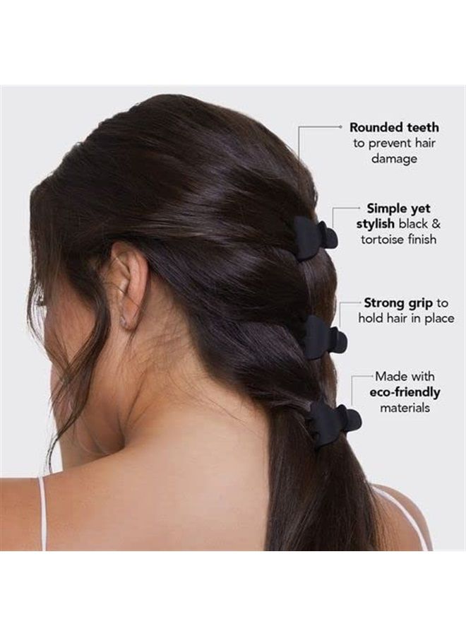 Small Hair Clips for Women - Recycled Plastic Small Claw Clips & Mini Claw Clips for Hair, Mini Hair Clips for Thin Hair, Tiny Jaw Clip for Hair | Hair Clips Small Claw, 6 Pcs Tortoise & Black