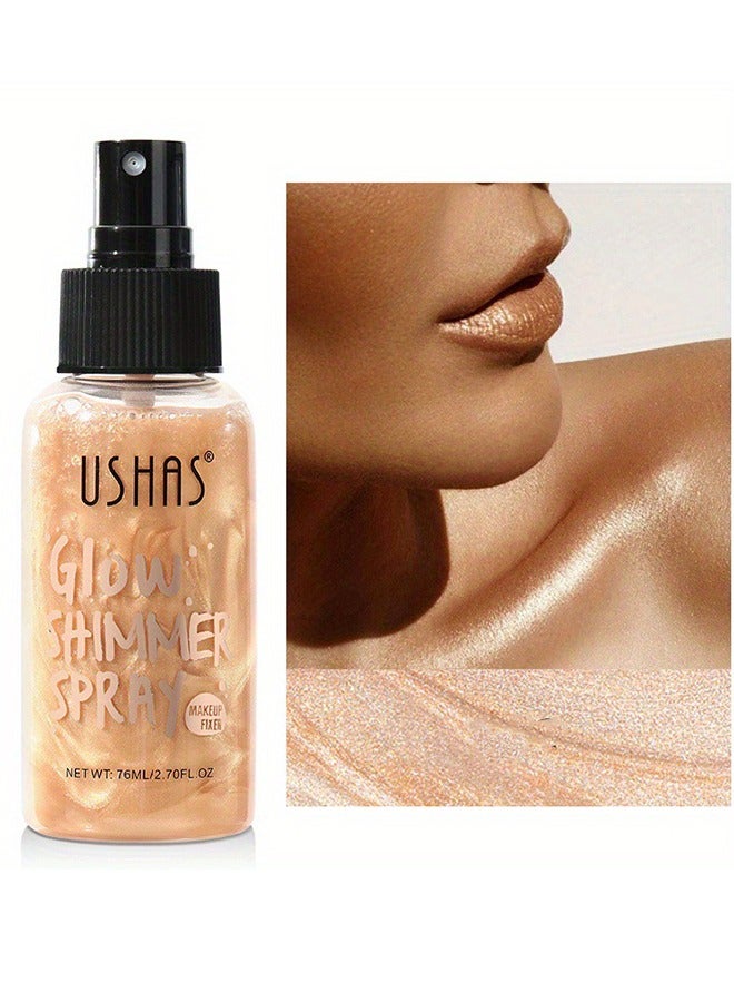 Glow Shimmer Spray - Shimmer Body Oil Liquid Easy to Push Away Natural Moisture Glitter Face Brightening Glow Pearl Highlighter Illuminator Shine Contouring Makeup for Face and Body #03
