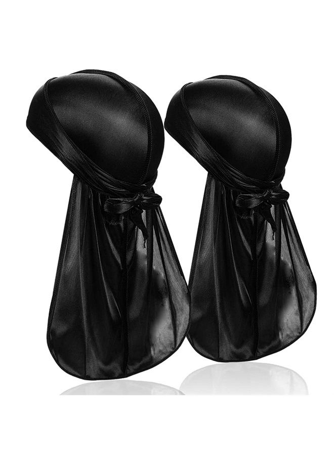 2 Pieces Silky Durag Pack for Men Women, Premium Satin Doo Rag Headwrap with Long Tail for 360 Waves