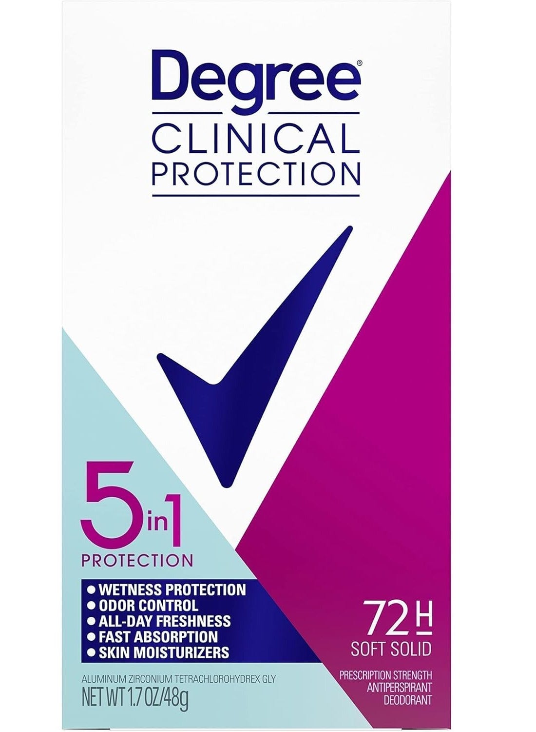 Degree Clinical Protection Antiperspirant Deodorant 72-Hour Sweat & Odor Protection 5in1 Antiperspirant for Women 48 gm