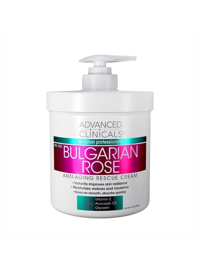 Bulgarian Rose Anti Aging Rescue Cream Face & Body Moisturizing Skin Care Lotion, Brightening Skincare Moisturizer For Dry Skin, Age Spots, & Improving Skin Radiance, Large 16 Oz