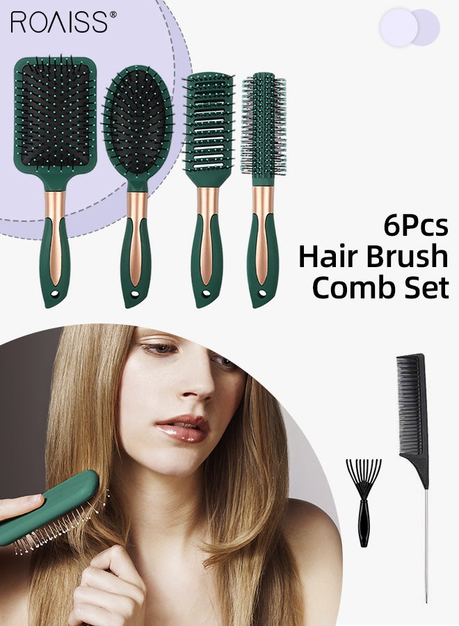 6 PCS Round Paddle Hairbrush, Anti-static Massage Oval Air Cushion Comb, Smooth Hair Ventilation Long Handle Hairbrush, Reduce Hair Loss Suitable for All Hair Types Men and Women