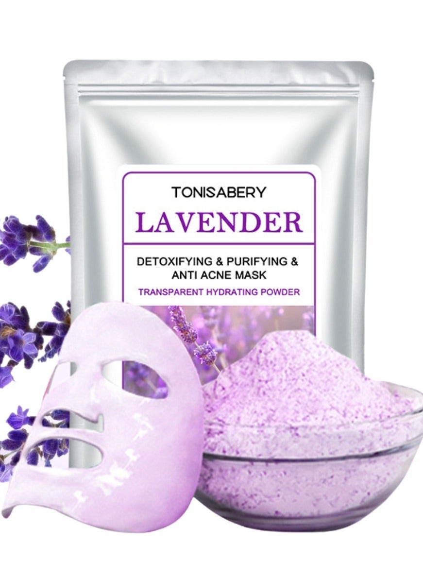 Lavender Peel Off Face Mask Powder Detoxifying Purifying and Anti Acne Face Mask Powder Transparent Hydrating Moisturizing Facial Mask Powder for Women and Men 20g