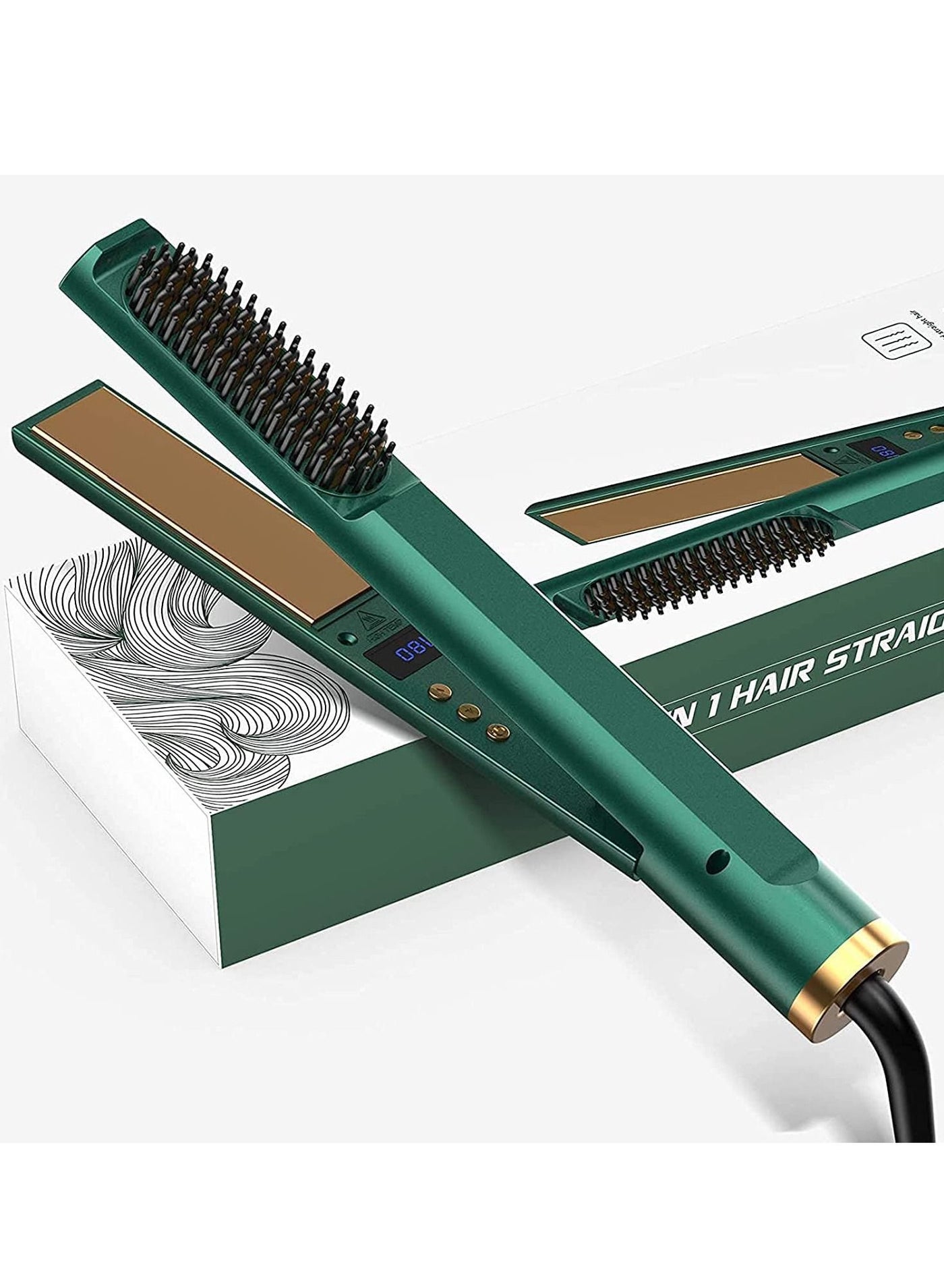 Hair Straightener Flat Iron, Straightening with Built-in Comb, 3in1 Tourmaline Ceramic, Brush for 12 Gears Temperature Settings For All Type