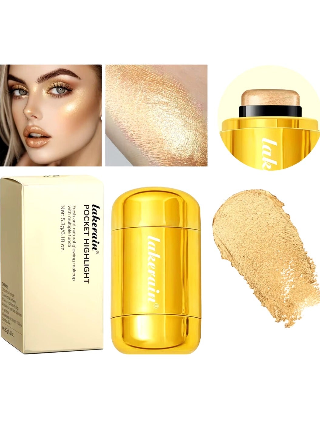 Pocket Highlight Makeup Highlighter Cream Stick Long Lasting Lightweight and Silky Waterproof and Sweatproof Multi Stick Eyeshadow Blush and Highlighter Makeup Stick 02