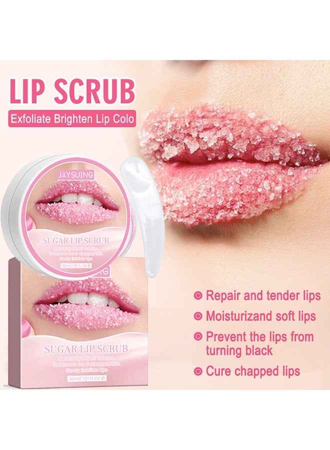 Sugar Lip Scrub, Lip Scrubs Exfoliator And Moisturizer With Lip Brush, Natural Gentle Lip Treatment, Peach Sugar Lip Scrub For Dry, Cracked And Dark Lips 30ml