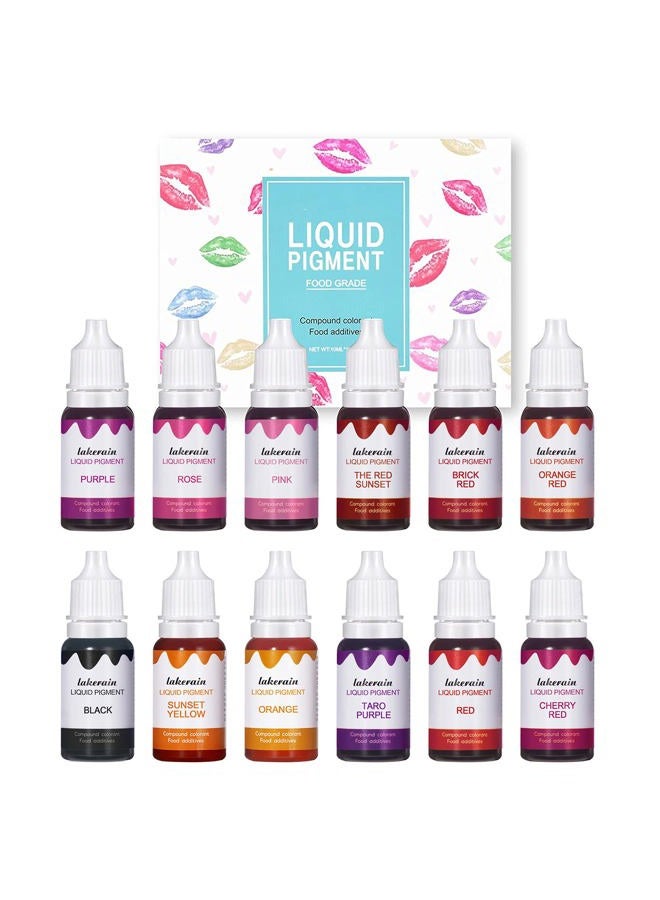 12 Colors Liquid Lip Gloss Pigment Set, DIY Lipstick Liquid Pigment for Set Making Lip Gloss, DIY Lip Cosmetic Dye, Edible Coloring Pure Plant for Gloss Base