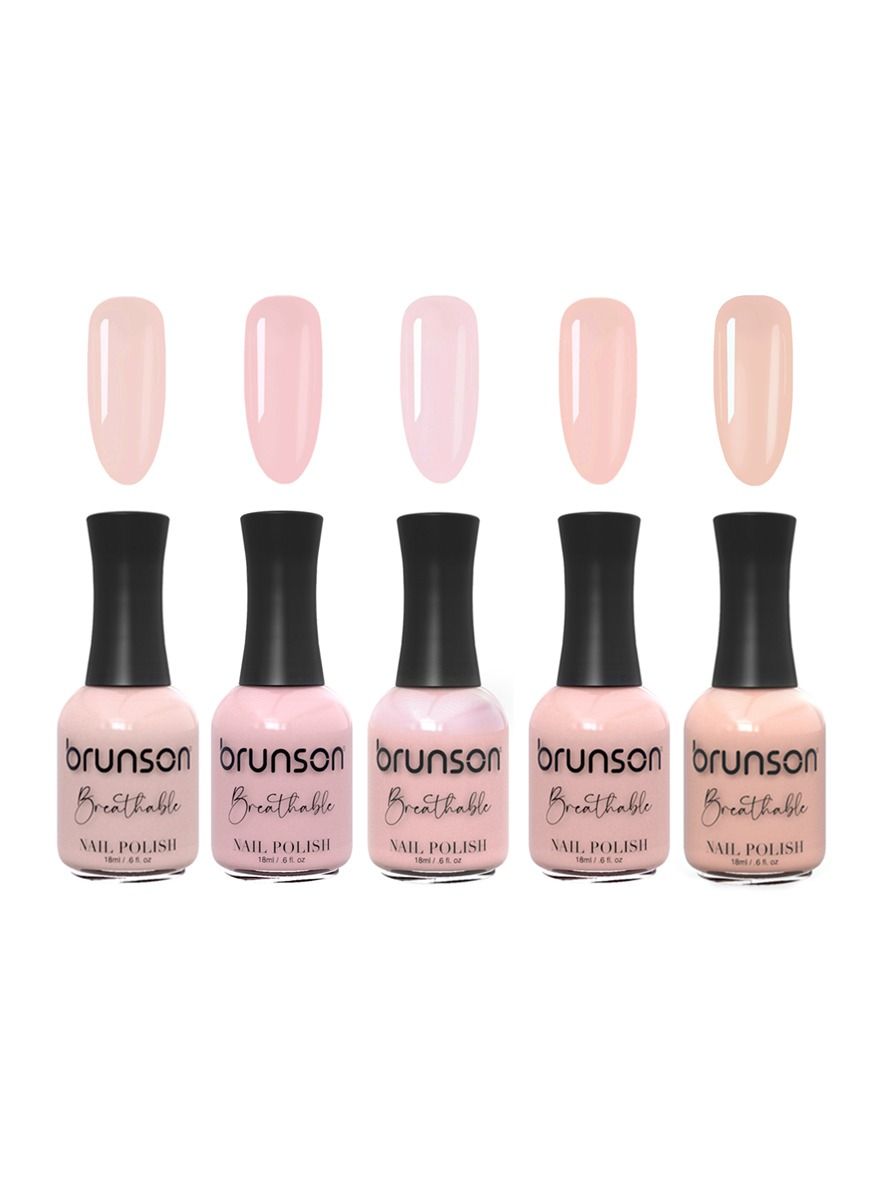 Brunson Breathable Nail Polish Halal nail polish Wudu friendly Quick Dry Vegan long lasting but easy peel off Eco Friendly Organic Glossy Shine Water Based Nail Polish Nail Lacquer 5pcs