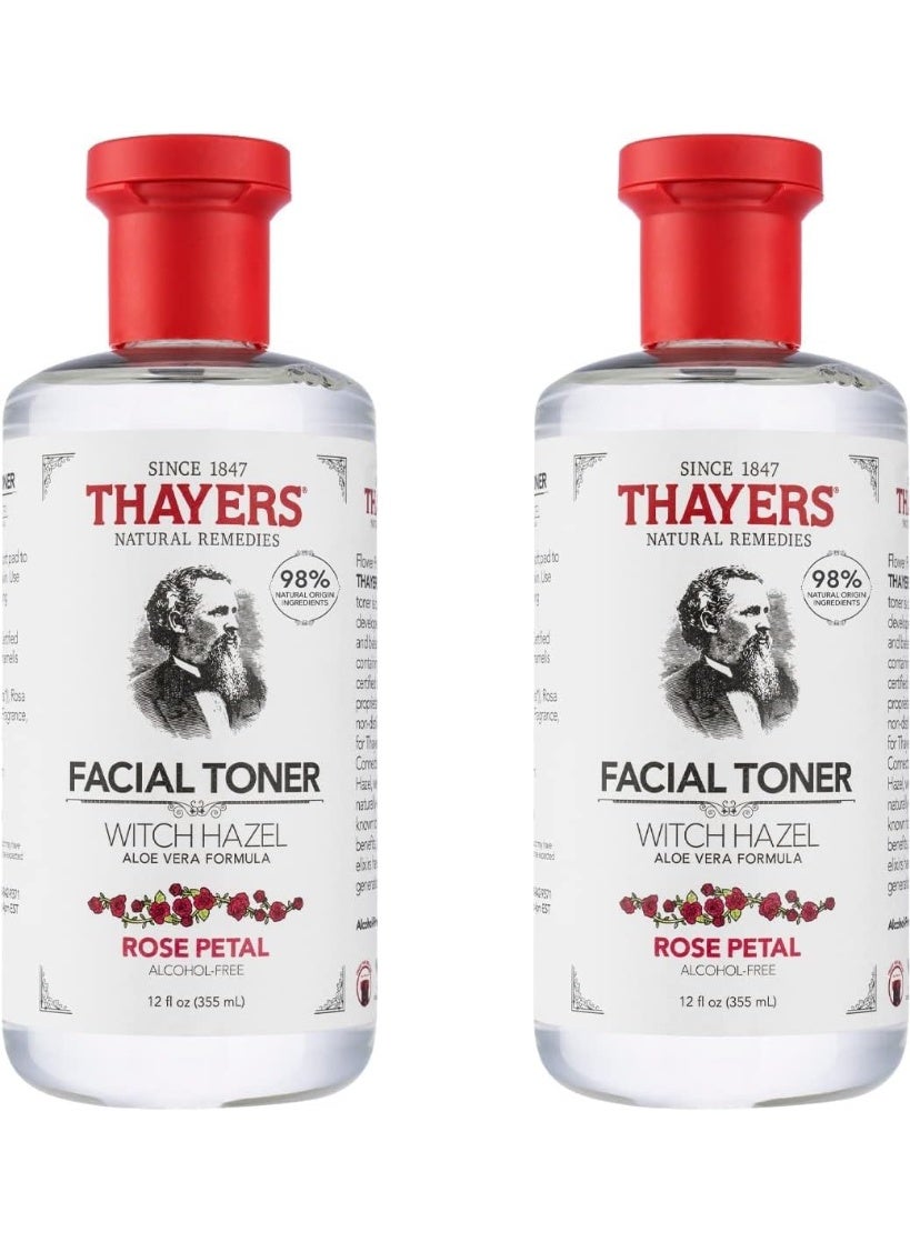 Thayers Alcohol-Free Rose Petal Witch Hazel Facial Toner with Aloe Vera – Hydrating, pH-Balancing, Vegan & Dermatologist Tested, Reduces Pores, 12 fl oz (Pack of 2)