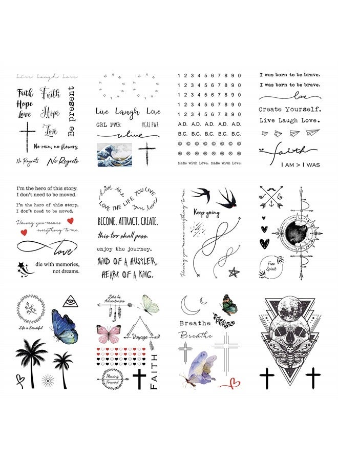 Everjoy Realistic Temporary Tattoos 100+ Designs, 16 Sheets, Inspirational Quotes, Live Laugh Love, Faith, Hope, Breathe, Boho, Butterfly, Heart, Cross, Infinity Tattoos