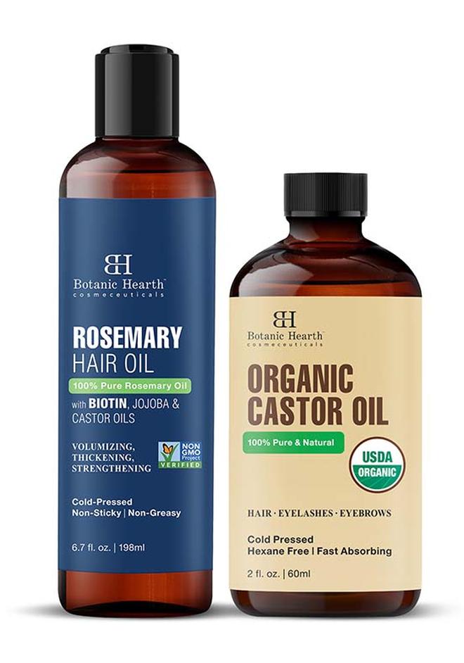 Pack Of 2 , 100% Pure Rosemary Oil 198 Ml | For Hair Growth Infused With Biotin And Organic Castor Oil | 60 Ml | Usda Certified Organic |100% Pure And Hexane Free