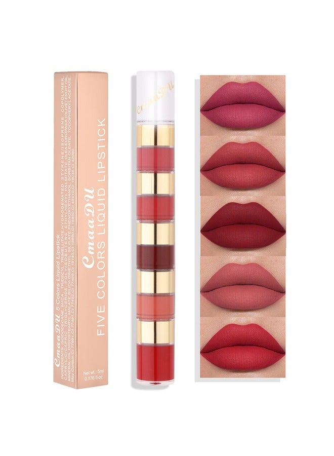 5 Colors Liquid Lipstick, Mini  Lipstick Set for Women ,Waterproof Long Lasting Deep Red Matte,Small Magic Permanent Lipstick 24 Hour # 02