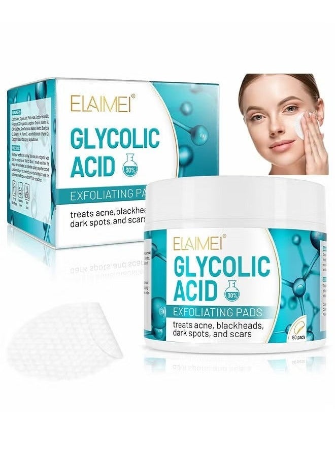 Glycolic Acid Exfoliating Pads, Glycolic Acid 30% Resurfacing Peeling Pads, Against Blackheads, Pore Reducer & Anti-Wrinkle, 50 Pcs