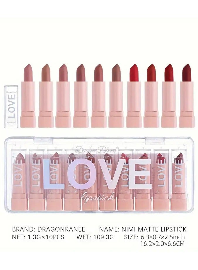 10pcs lipstick set, small lipsticks do not fade and are easy to apply, convenient to carry, matte velvet lipsticks combination set in bean paste color nude multi-colors that are not easily stained on cups, moisturizing lip glosses and lipsticks