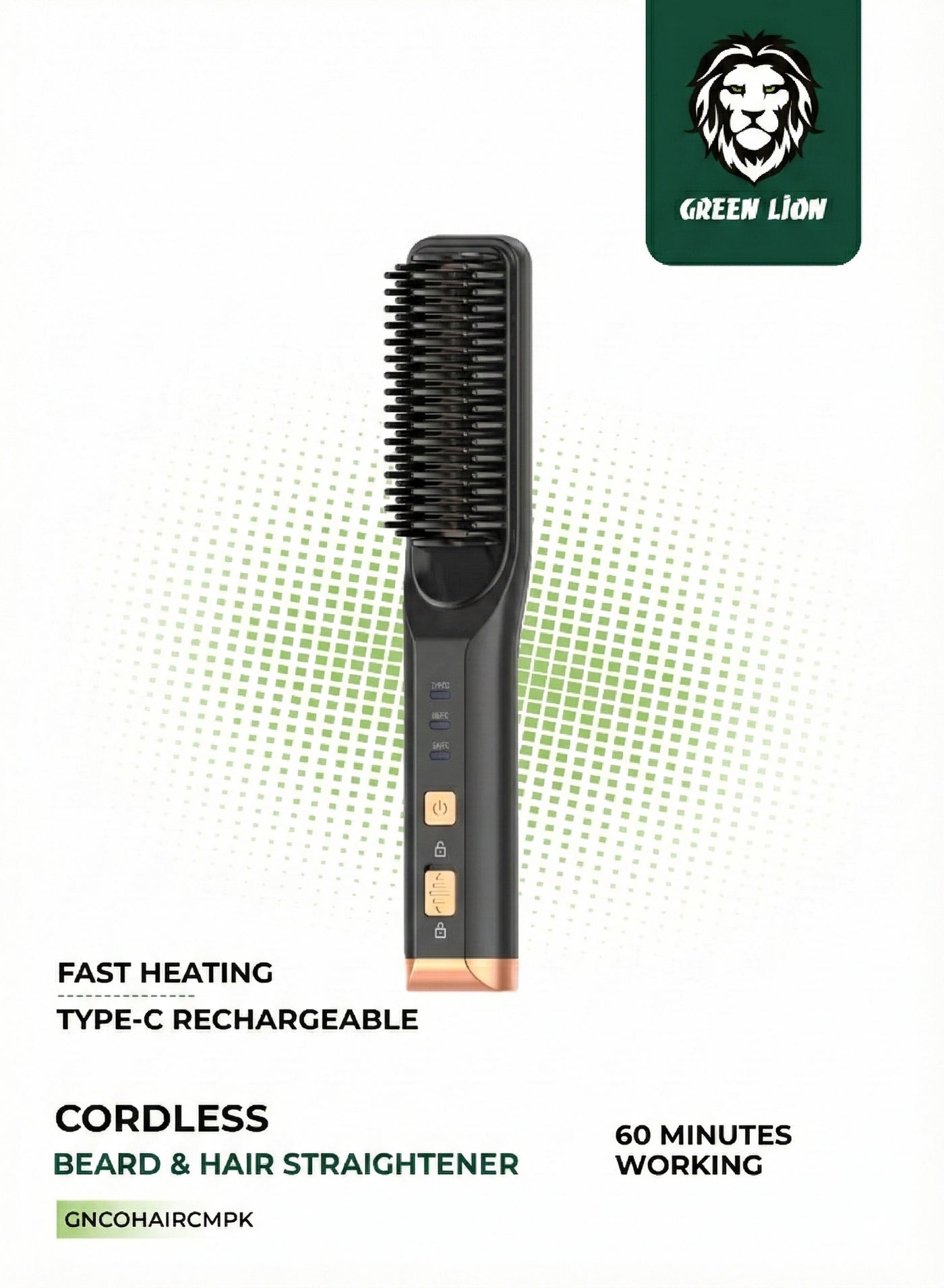 Cordless Beard & Hair Straightener / 3D Comb Teeth / Significant Working Time / Heating Fast / Convenient Safety / Type-C Rechargeable / Long Time Battery Capacity - Black