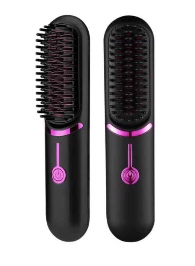 Cordless Hair Straightener Brush with Type-C Rechargeable Battery, Portable Negative Ion Hair Straightening Comb with 3 Adjustable Heat Settings, Fast Heating Anti-Scald Design, Lightweight Wireless Styling Tool for Smooth, Shiny & Frizz-Free Hair, Perfect for Travel, Office, Gym, Car & Daily Home Use – Compact Black Hot Brush for All Hair Types