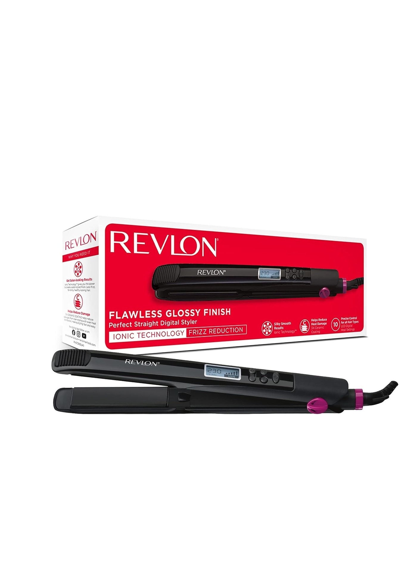 Flawless Glossy Finish Perfect Straight Digital Styler Ionic Technology Frizz Reduction