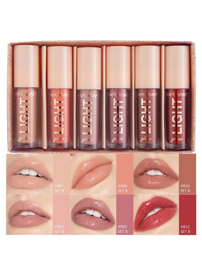 Moisturizing Lipgloss Set 6PCS Smooth Hydrating Lip Gloss Neutral Nude Nourishing Glossy Lipgloss for Women and Girls (Moisturizing, 6PCS Set B)