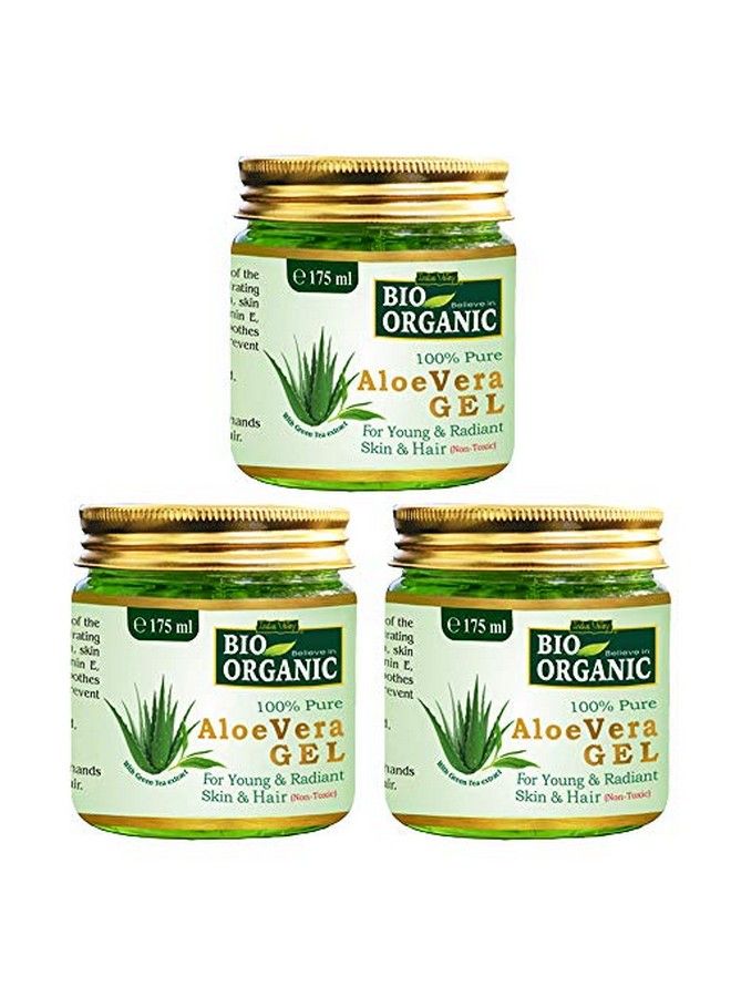 INDUS VALLEY Bio Organic Non-Toxic Aloe Vera Gel Set of 3 for Acne, Scars, Glowing & Radiant Skin Treatment (175x3=525ml)