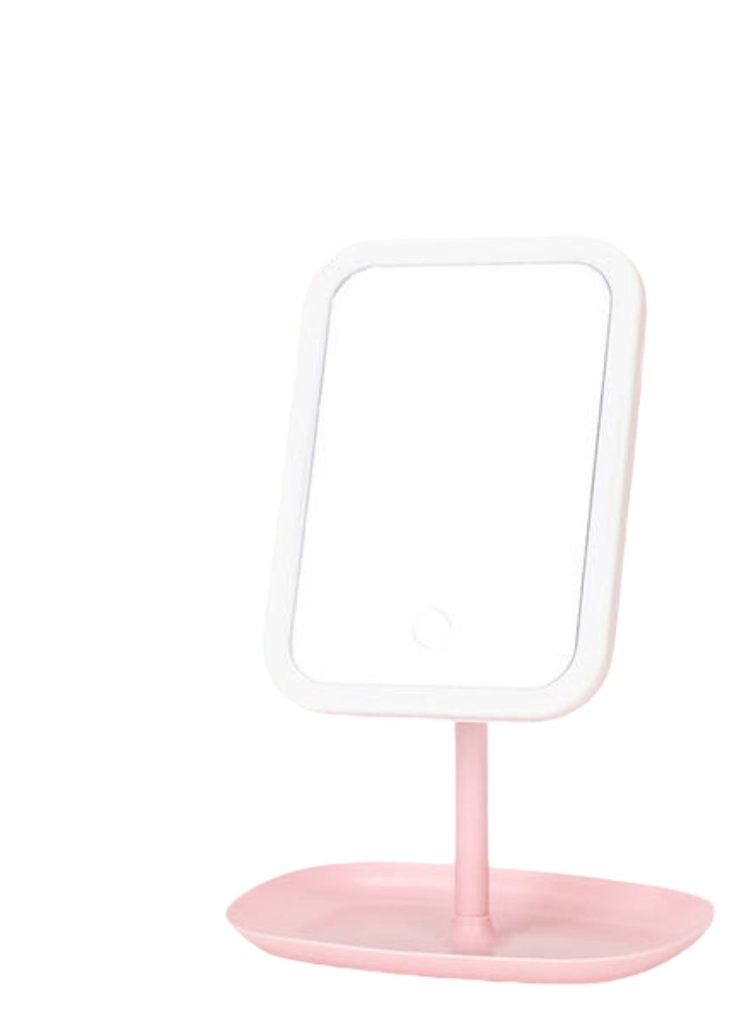Adjustable LED Makeup Mirror with Storage Tray Pink