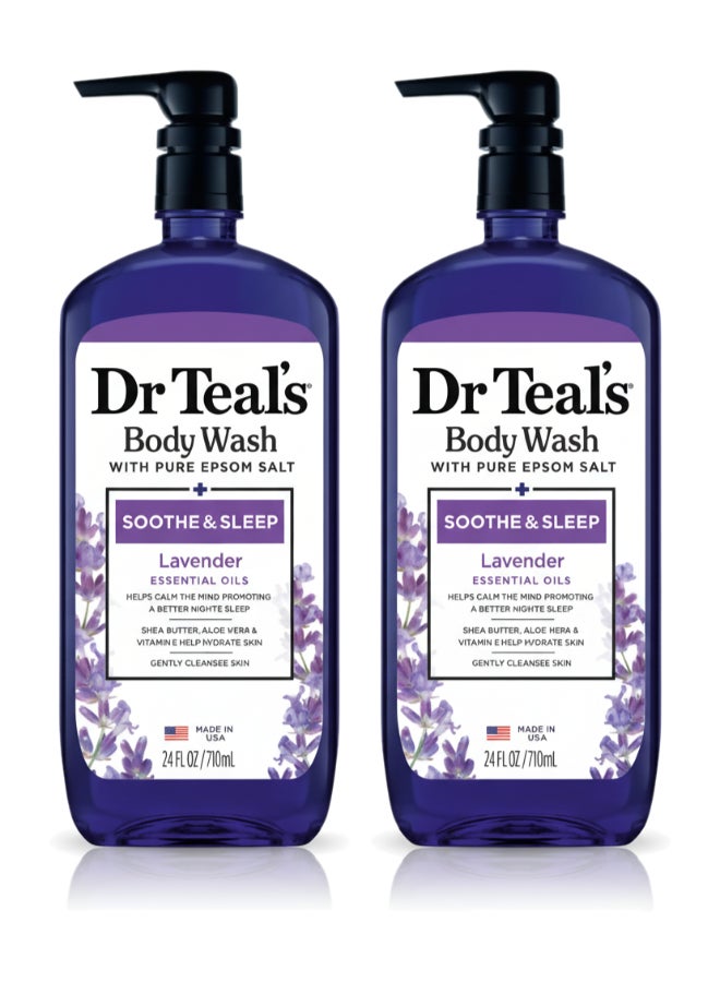 Pack of 2 Epsom Salt Body Wash with Lavender for Soothe & Sleep - Ultra-Moisturizing Formula Calms & Nourishes for a Better Night's Sleep 710ml x 2