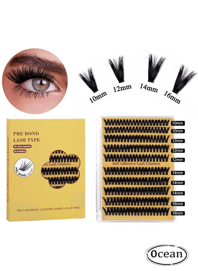 Self Adhesive False Eyelashes, 10 Rows Press On Lashes Pre Glued Eyelash Clusters Self Stick Cluster Lashes, No Glue Needed False Lash Clusters, DIY Lash Extension Kit for Beginners (10 Rows of 200 Pcs)