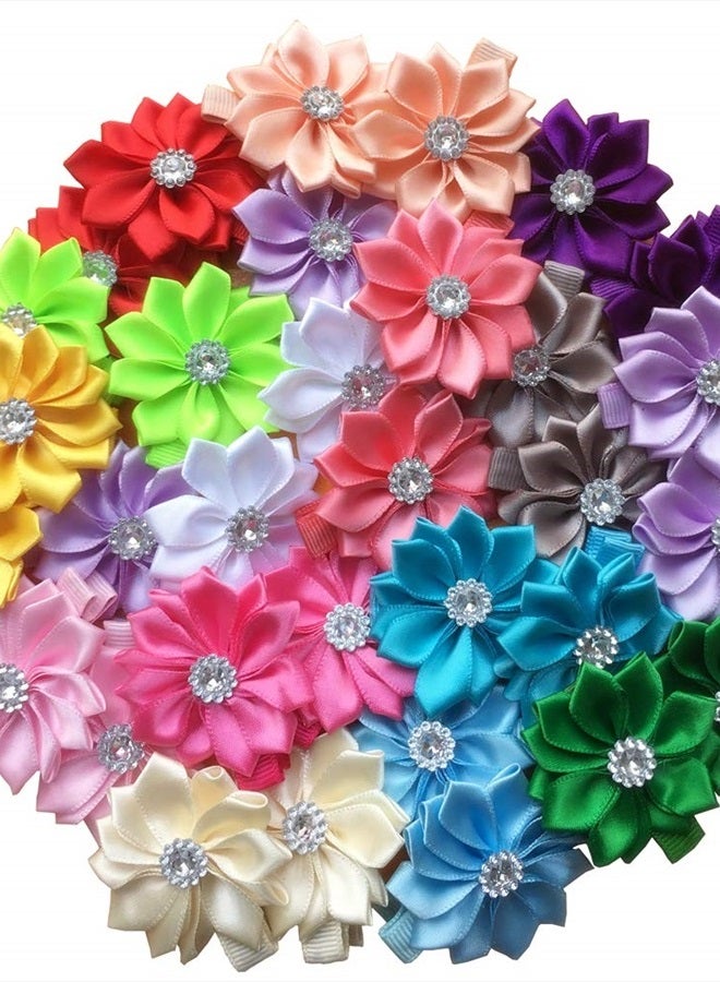 32 Pcs Girls Hair Clips Safety Clip Rhinestone Flower Barrettes for Toddler Girl Teens and Womens
