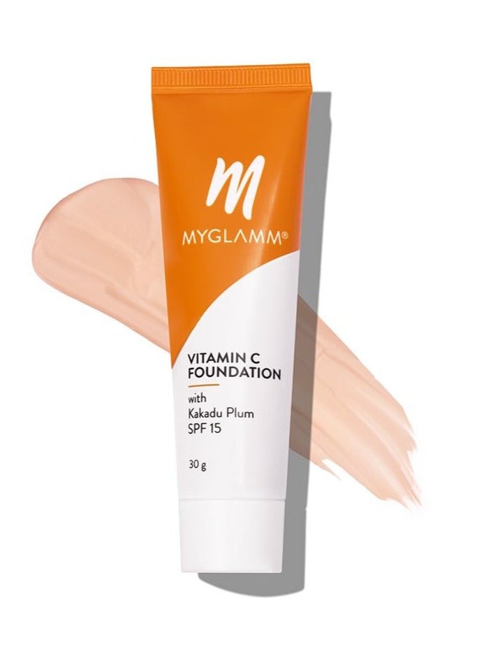 MyGlamm Vitamin C Foundation  Light Cool Long Lasting  Medium To Full Coverage Foundation With SPF 15 With Hyaluronic Acid  30g