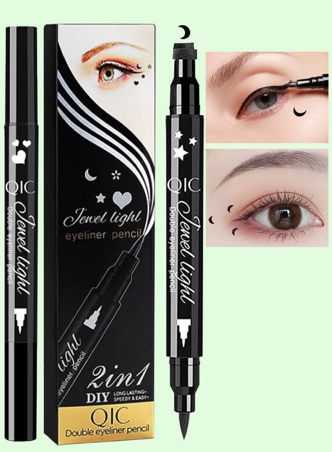 2 in 1 Double Head Eyeliner Pencil Eyeliner Stamp Waterproof Liquid Eyeliner Set Liquid Double Head Eyeliner Long Lasting Make Up Set Speedy and Easy Double Eyeliner Pencil 03