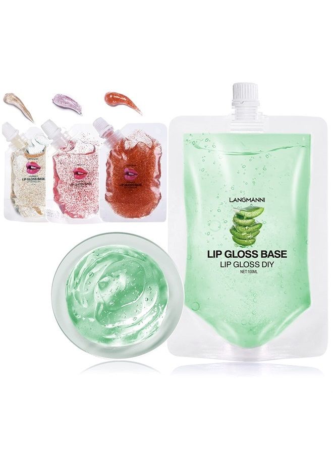 Lip Gloss Base 3 Pack (10 OZ), Moisturizing Clear Base Gel Shimmer Makeup Primers Lipstick Material Oil for DIY (Clear 3 Pack 100ML)